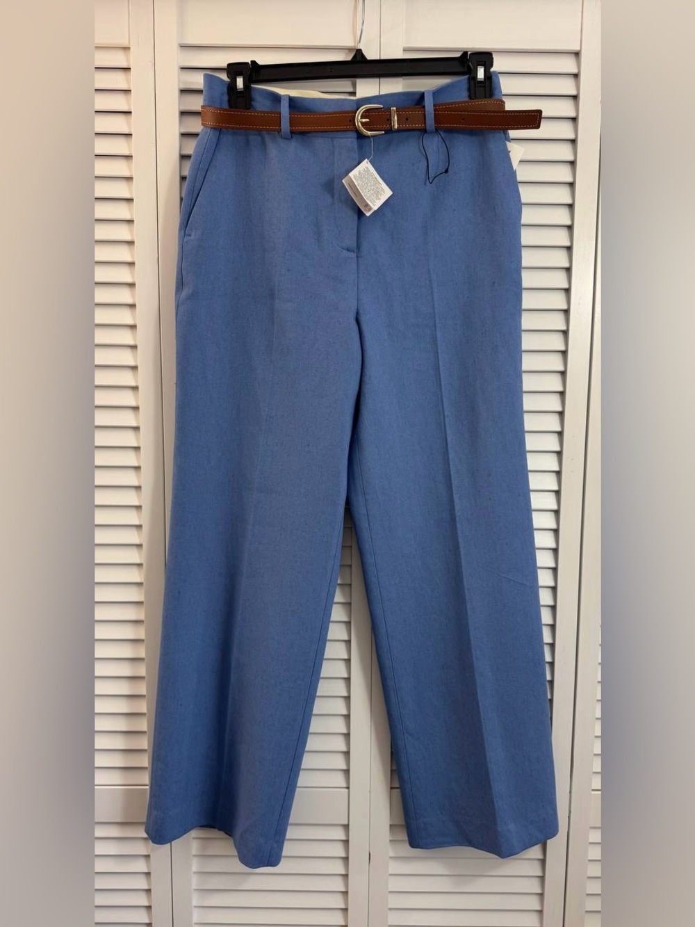 NWT Zara Women's Blue LINEN BLEND STRAIGHT LEG PANTS Size Medium
